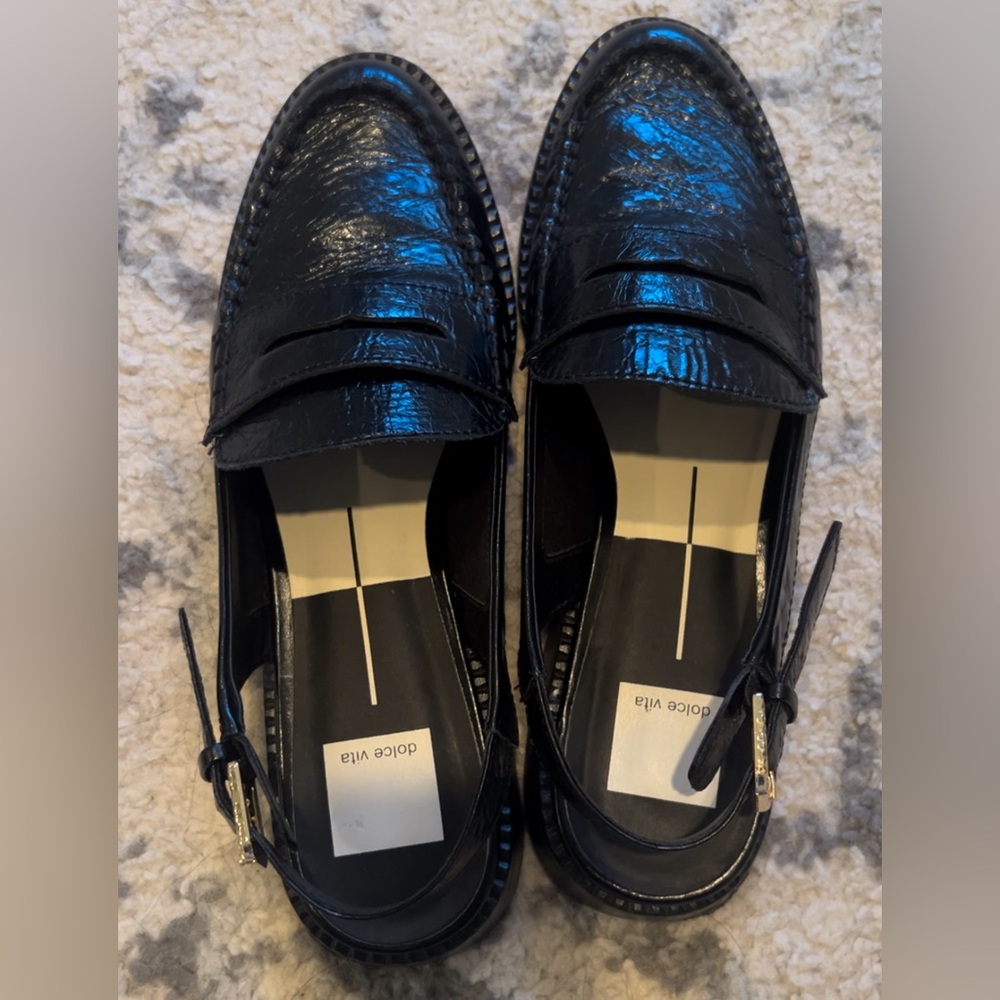 Dolce Vita Black Leather Loafers with Buckle Detail - Picture 2 of 3